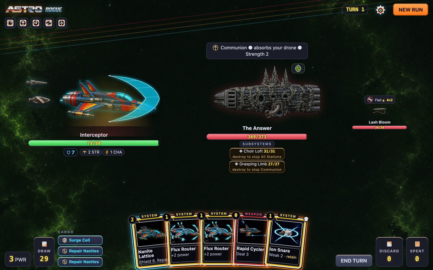 A boss fight: The Answer, a Blight dreadnought with destroyable subsystems — Choir Loft and Grasping Limb